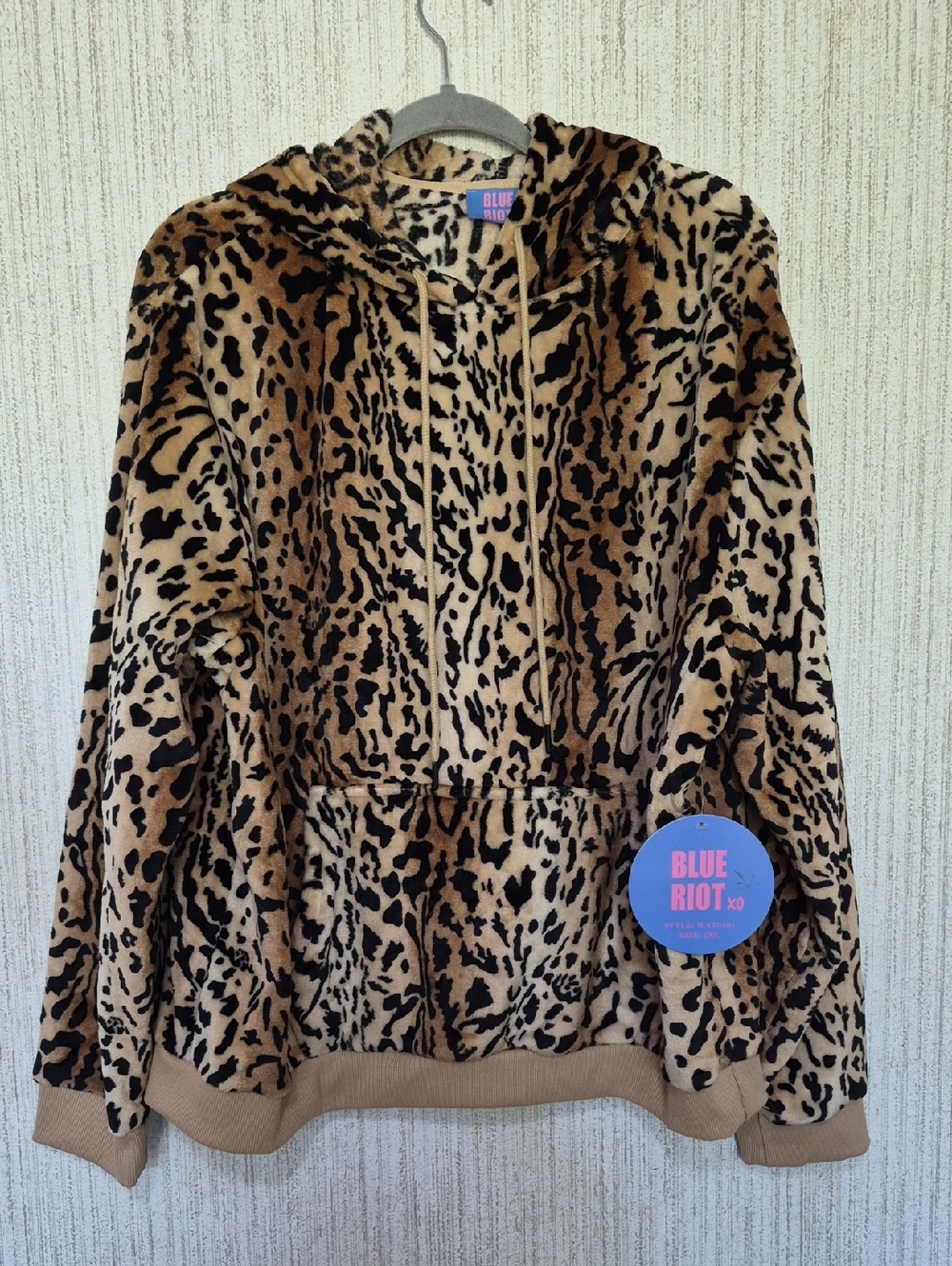 NWT Blue Riot Size 2XL Leopard Animal Print Hoodie Very Soft